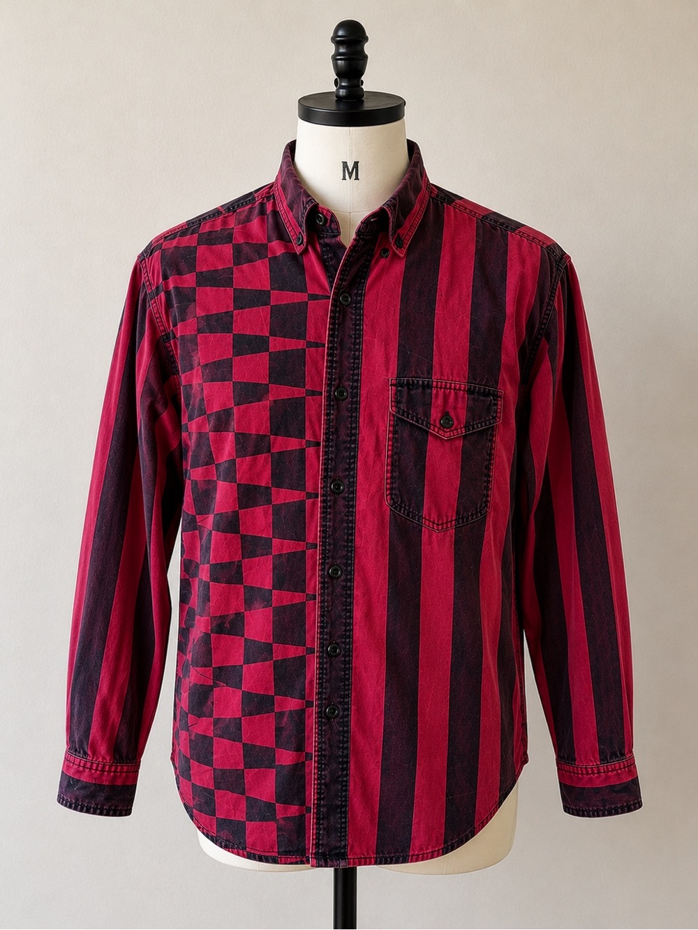 Men's Red & Black Mixed-Pattern Button-Down Shirt